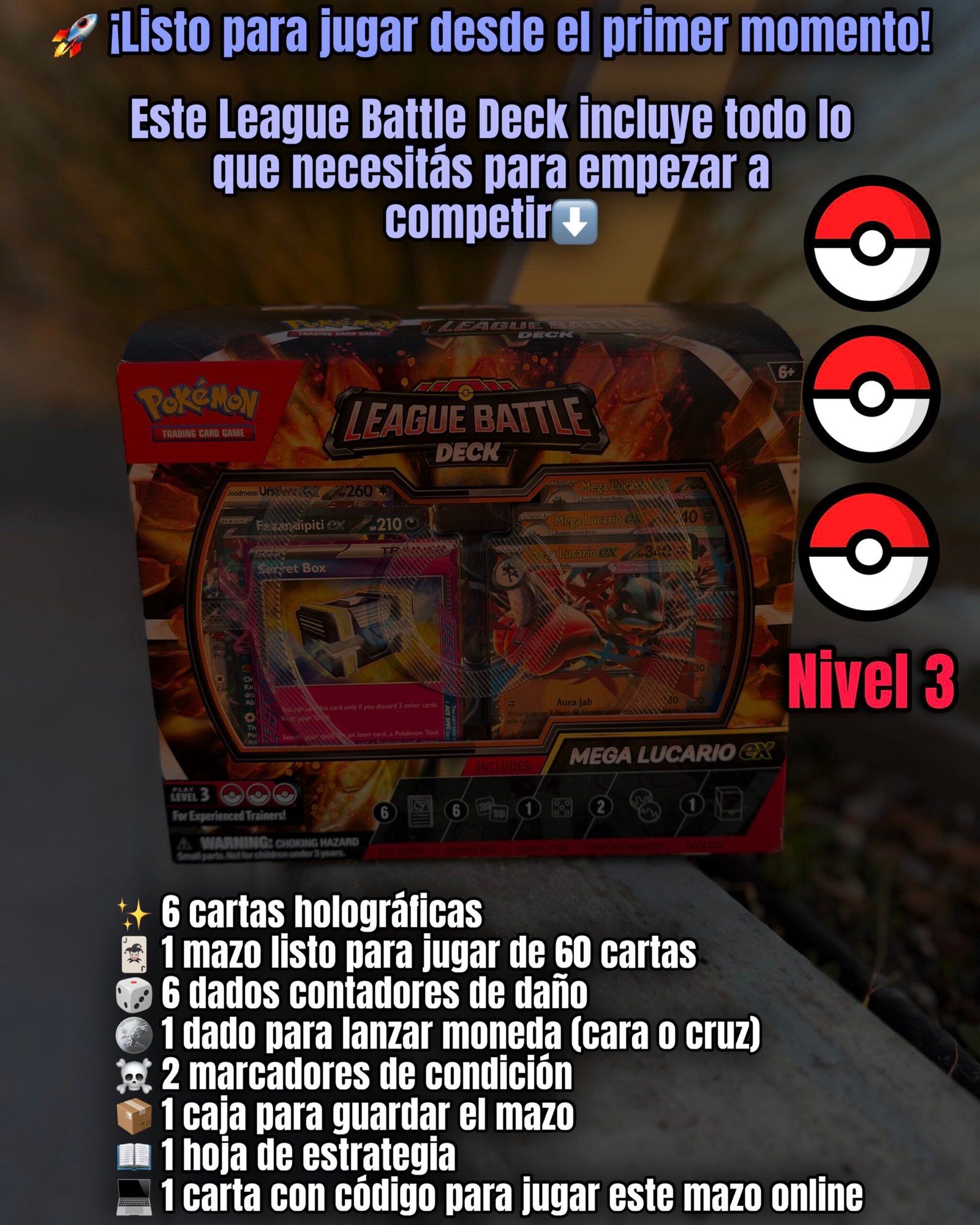 LEAGUE BATTLE DECK MEGA LUCARIO EX - Imagen 2
