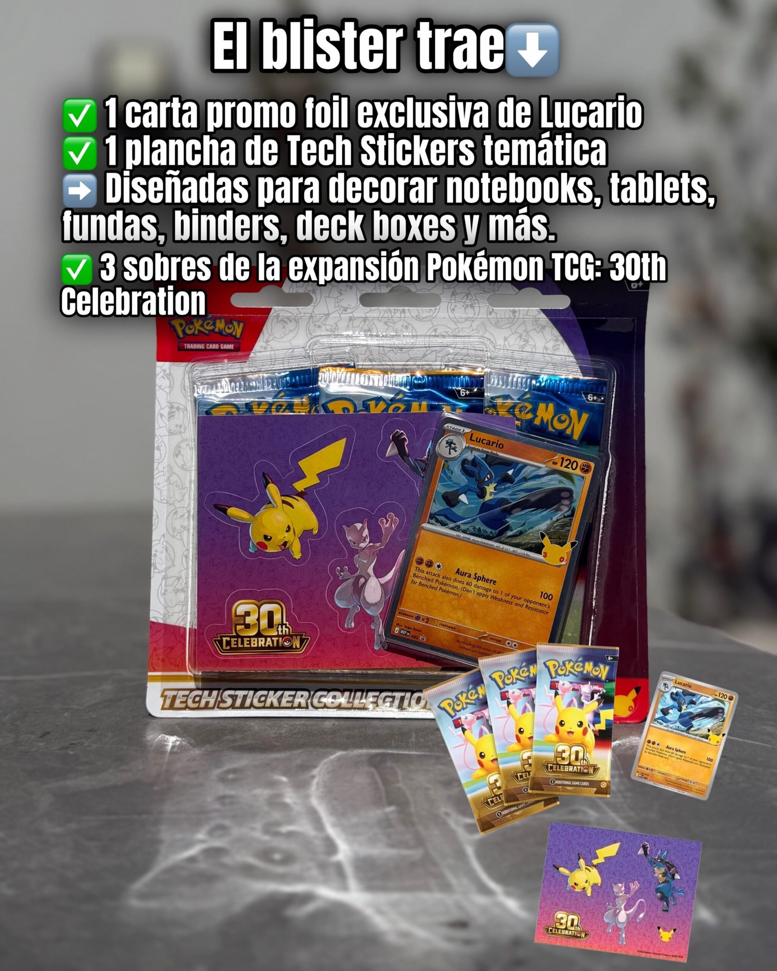 TECH STICKER COLLECTION 30th CELEBRATION LUCARIO - Imagen 2